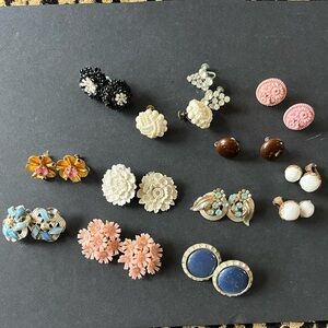 Estate 12 Pairs Of Vintage Clip On and Screw Back Earrings